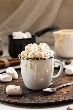 Kakao yoğunlaştırılmış süt, krema ve çikolata hafif bir arka plan üzerinde ile