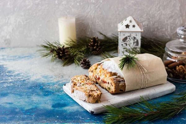 Christmas Stollen Cheesecake Dried Fruits Candied Fruits — Stock Photo, Image