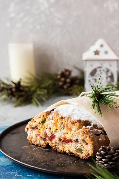 Christmas Stollen Cheesecake Dried Fruits Candied Fruits — Stock Photo, Image