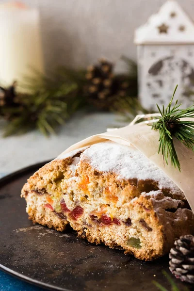 Christmas Stollen Cheesecake Dried Fruits Candied Fruits — Stock Photo, Image