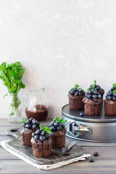 Čokoládové muffiny s čokoládou a borůvkami — Stock fotografie
