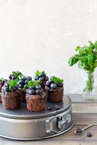 Čokoládové muffiny s čokoládou a borůvkami — Stock fotografie