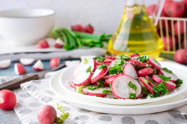 Salade au radis, oignons verts et sel rose — Photo