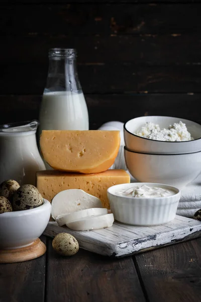 Una Varietà Prodotti Agricoli Prodotti Lattiero Caseari Assortiti — Foto Stock