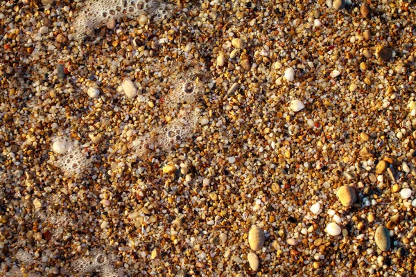 Mořské Oblázky Plážových Kamenech Břeh Pláže Pískem Oblázky Spláchané Vlnami — Stock fotografie