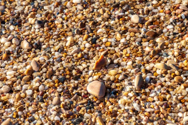 Zee Kiezels Gekleurde Graniet Het Strand Achtergrond Stenen Kust Van — Stockfoto
