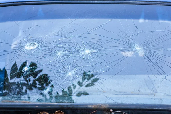 Broken Glass Car Glass Cracked Accident Armored Glass Impact Glass — Stock Photo, Image