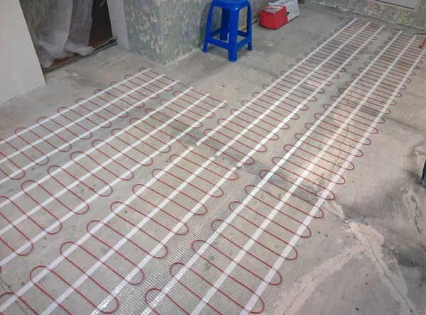 Electric floor heating system installation — Stock Photo, Image