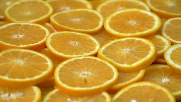 Draaien verse sinaasappelen van citrus vruchten. Naadloze loops spinnen gesneden sinaasappelen. — Stockvideo