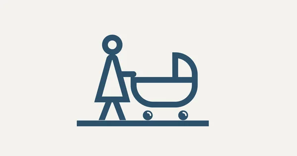 Vector pictogram mother with baby stroller. — Stock Vector