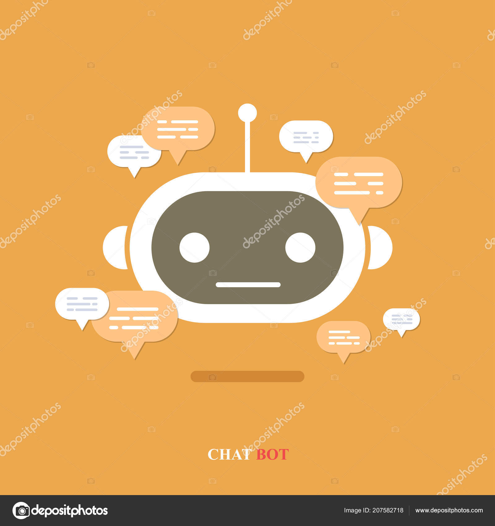 Vecteur Moderne Chat Plat Bot Avec Des Icones De Bulle De Parole Sur Fond Orange Image Vectorielle Trambo C
