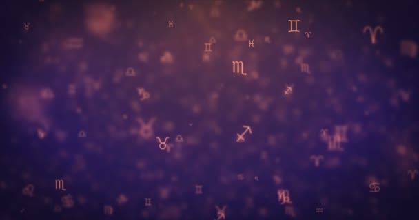 Loopable animation modern moving orange signs of the zodiac icons background. — Stock Video