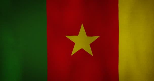 Καμερούν υφή υφάσματος σημαία που κυματίζει στον άνεμο. — Αρχείο Βίντεο