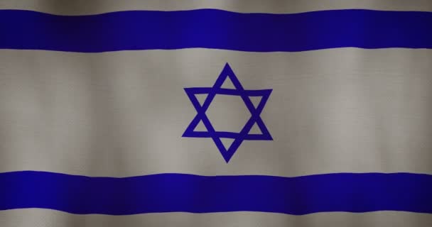 Rüzgarda sallayarak İsrail bayrağı kumaş doku. — Stok video