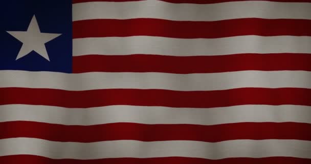 Rüzgarda sallayarak Liberya bayrağı kumaş doku. — Stok video