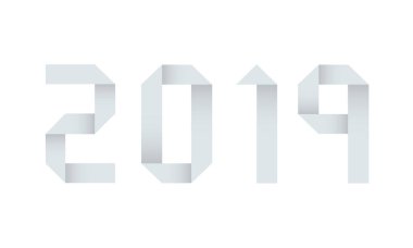 Vektör 2019 mutlu yeni yıl origami kağıt arka plan