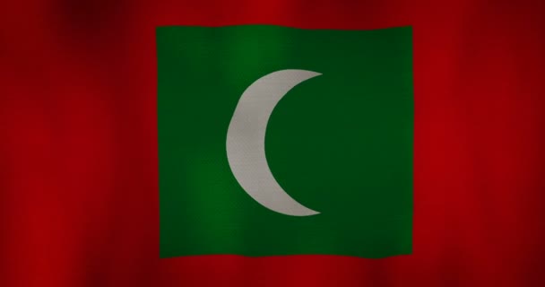 Rüzgarda sallayarak Maldivler bayrağı kumaş doku. — Stok video