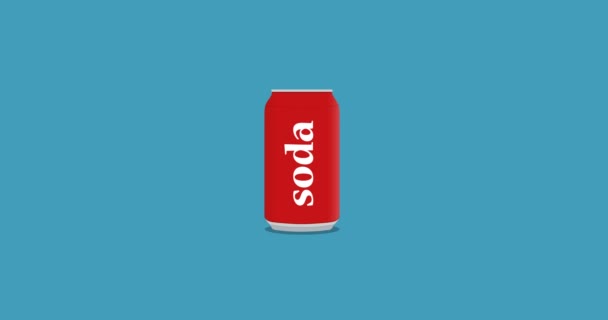 Rotation can of cola in flat icon style — Stock Video