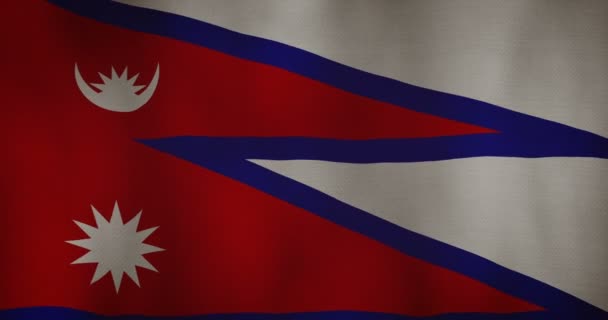 尼泊尔国旗面料纹理在风中飘扬 — 图库视频影像