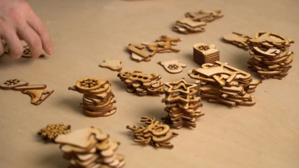Footage Man Makes Wooden Christmas Toys Workshop Video — Stock Video