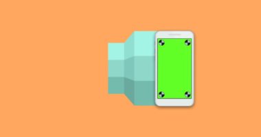 animasyon infographics hareket eden telefon, metin için yer ile. Teknoloji akıllı telefon arka plan ile alfa mat. 4k video