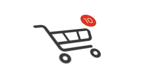 Shopping cart ikon med counter läggas online handelsvara på vit bakgrund — Stockvideo