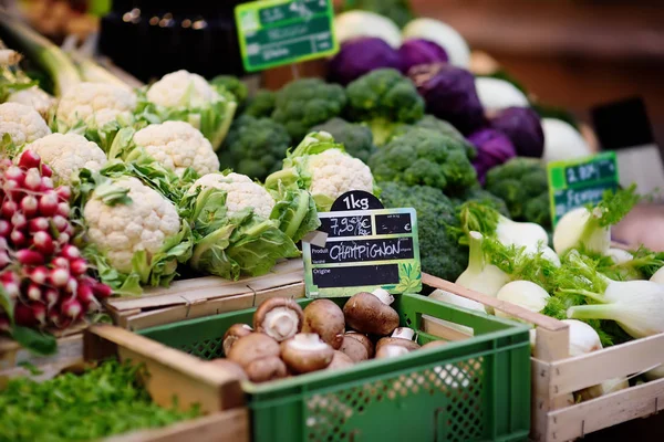 Funghi Biologici Freschi Verdure Varie Sul Mercato Agricolo Strasburgo Francia — Foto Stock