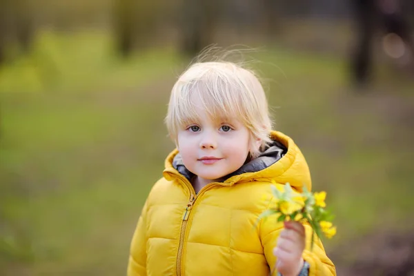 Милий Маленький Хлопчик Грає Сонячному Весняному Або Літньому Парку Дошкільнята — стокове фото