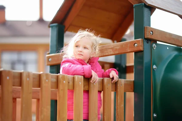 Cute Little Girl Having Fun Outdoor Playground Spring Summer Autumn — Stock Photo, Image