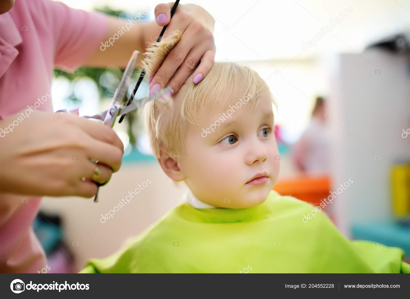 Preschooler Boy Getting Haircut Children Hairdresser Professional