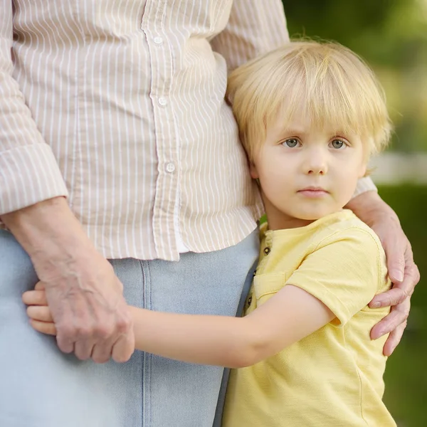 Mooie Oma Haar Kleine Kleinkind Samen Wandelen Het Park Oma — Stockfoto