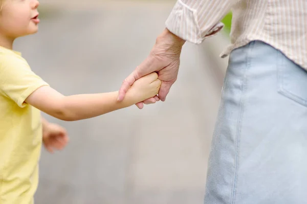 Belle Grand Mère Son Petit Enfant Marchent Ensemble Grand Mère — Photo