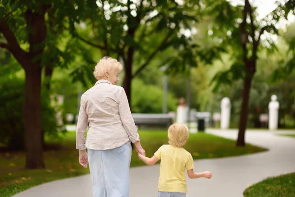 Belle Mamie Son Petit Enfant Marchant Ensemble Dans Parc Grand — Photo