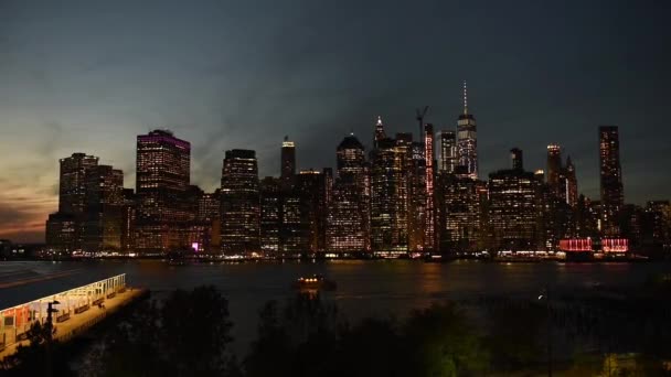 Fantastiska New York City Manhattan Skyline Panoramautsikt Över Hudson River — Stockvideo