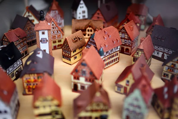 Casas Cerâmica Decorativa Castiçais Prateleira Mercado Natal Mercado Natal Cidade — Fotografia de Stock