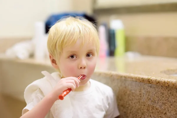 Little Boy Brushing His Teeth Children Health Concept — Stock Photo, Image