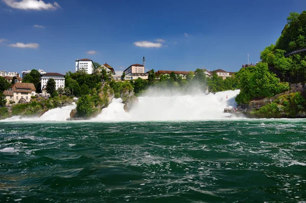 Reno Cai Suíça Vista Barco Famosas Rheinfalls Maior Cachoeira Europa — Fotografia de Stock