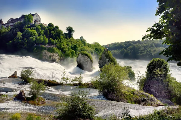 Reno Cade Svizzera Famose Rheinfalls Più Grande Cascata Pianeggiante Europa — Foto Stock