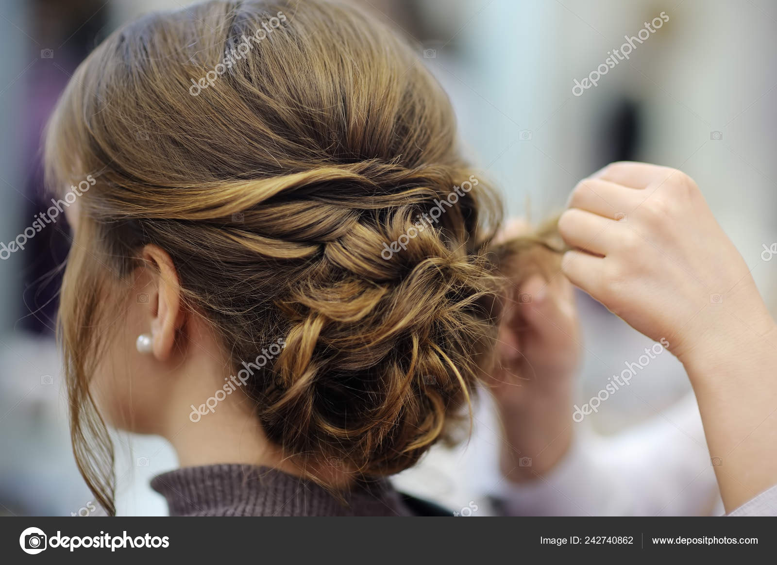 Young Woman Bride Getting Her Hair Done Wedding Party Wedding Stock Photo  by ©mary_smn 242740862