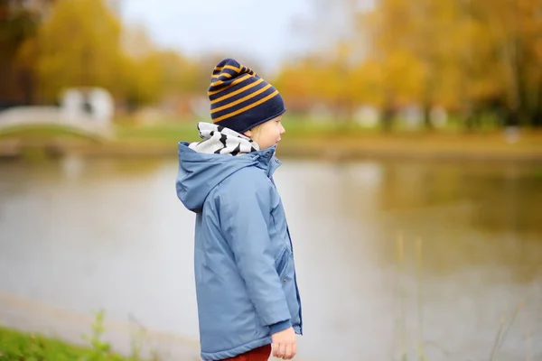 Хлопчик Який Ходить Осінньому Парку Активний Відпочинок Дітей Прогулянка Дітей — стокове фото