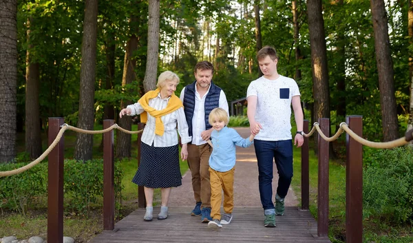 Grote Familie Van Oudere Vrouw Haar Volwassen Zoon Met Zijn — Stockfoto