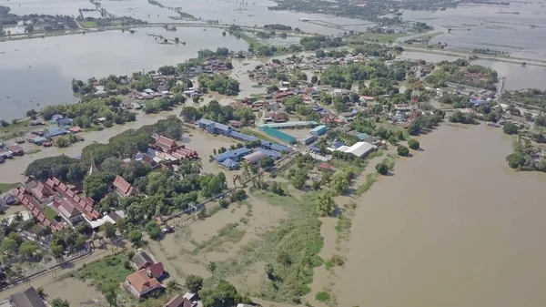 Widok Powietrza Powódź Prowincji Ayutthaya Tajlandia — Zdjęcie stockowe