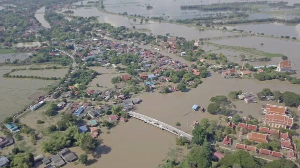 Vue Aérienne Des Inondations Dans Province Ayutthaya Thaïlande — Photo