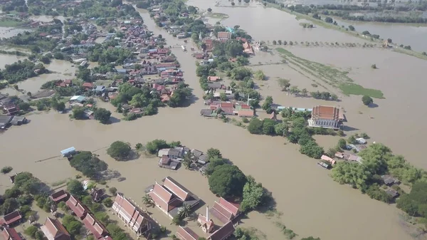 Vue Aérienne Des Inondations Dans Province Ayutthaya Thaïlande — Photo