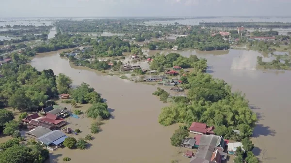 Widok Powietrza Powódź Prowincji Ayutthaya Tajlandia — Zdjęcie stockowe