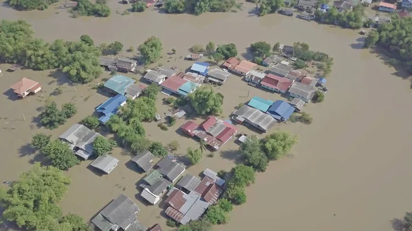 Widok Powietrza Powódź Prowincji Ayutthaya Tajlandia — Zdjęcie stockowe