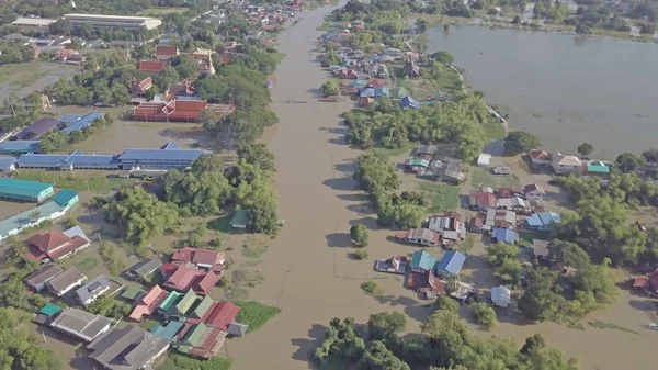 Vue Aérienne Des Inondations Dans Province Ayutthaya Thaïlande — Photo