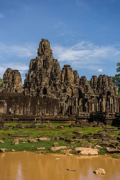Starożytne Kamienne Twarze Świątynia Bayon Angkor Wat Siam Reap Kambodża — Zdjęcie stockowe