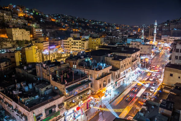 安曼市夜间空中景观 约旦首都 — 图库照片