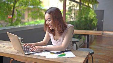 Coronavirus ya da Covid-19 karantinasında çalışan Asyalı kadın.